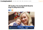 Screenshot of MS mother: I’m storing birth blood in hope it will protect sons